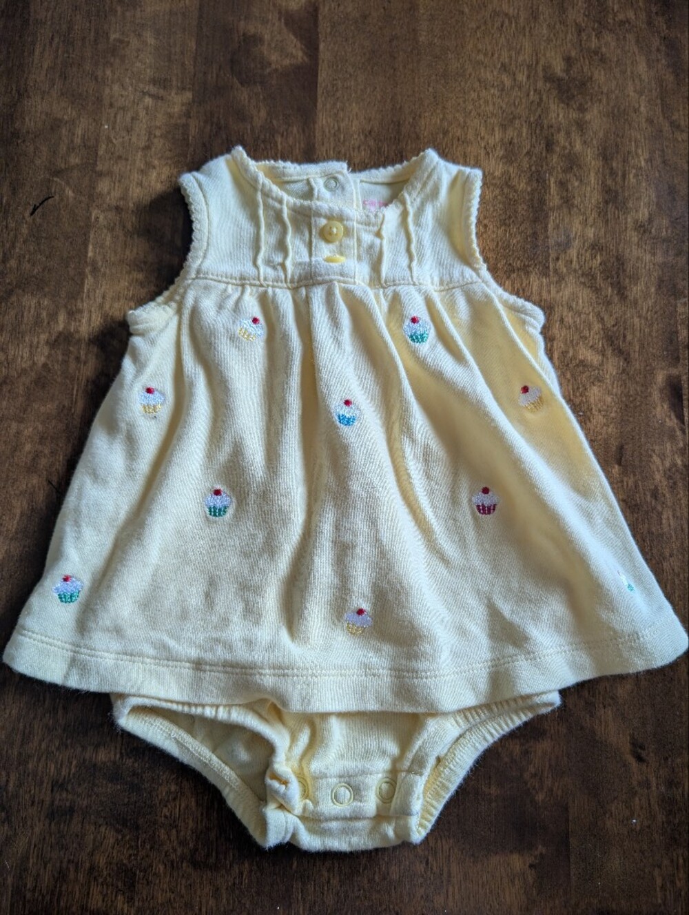Carter's Pale Yellow Cupcake Embroidered Dress Bubble/ 3 Months